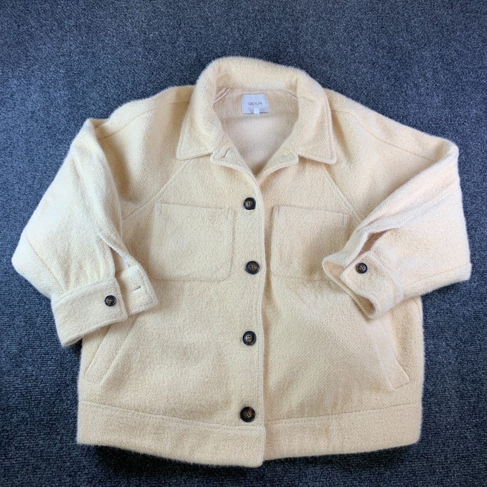 Greylin Shacket Women's Large Cream Raglan Sleeve Button Front Oversized Winter